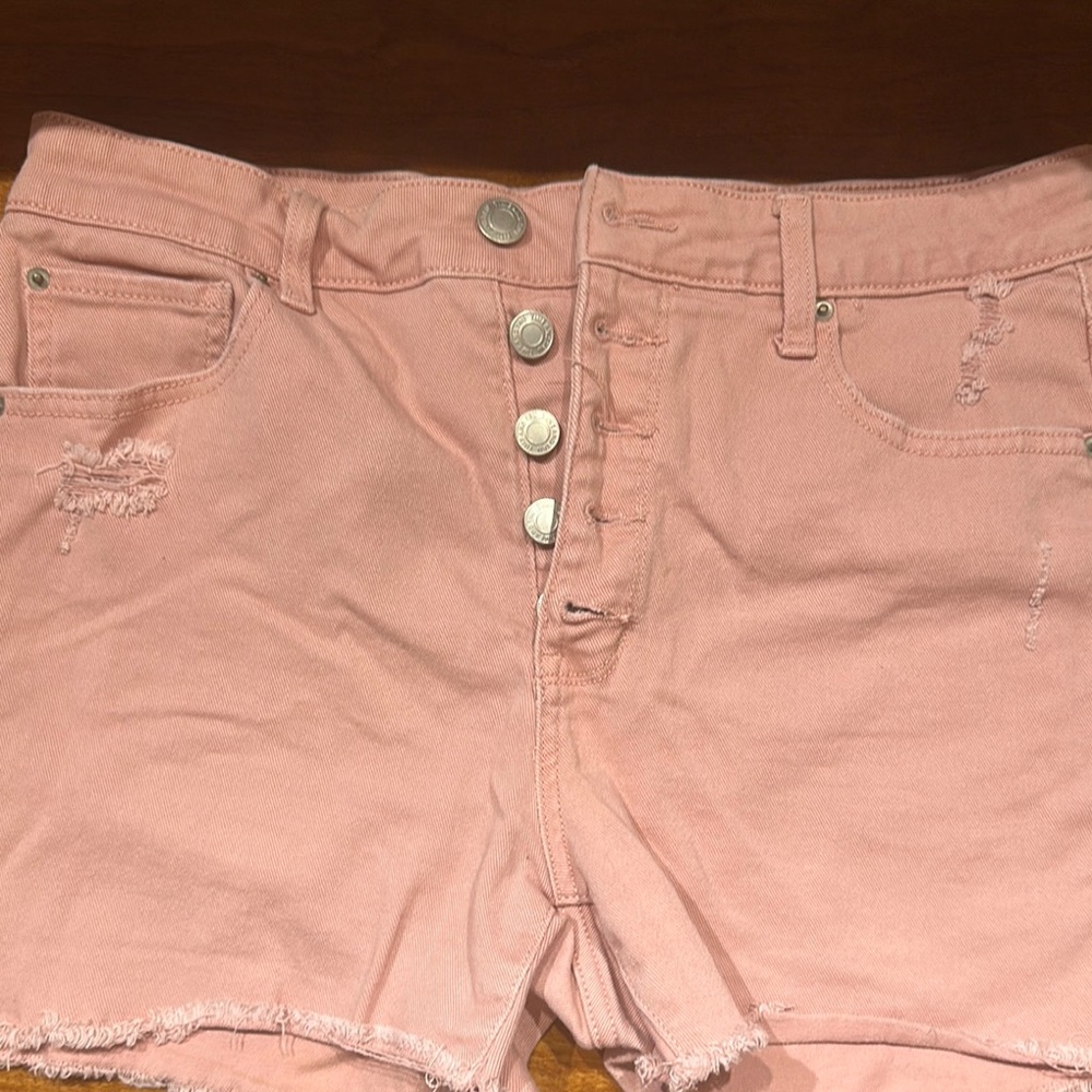 Time and Tru Pink Jean Shorts with Distressed Hem